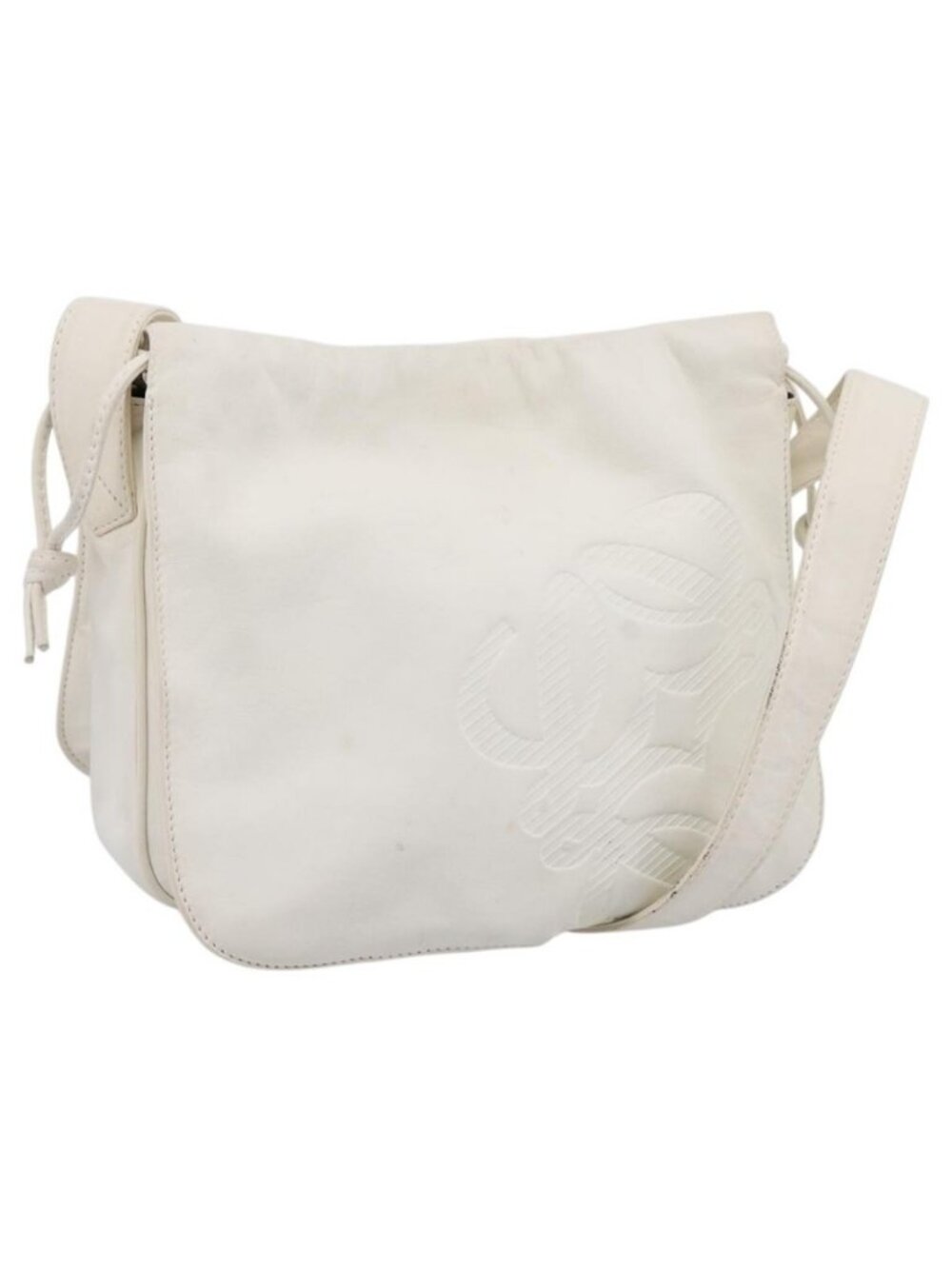 Authentic LOEWE Shoulder Bag Leather White Gold